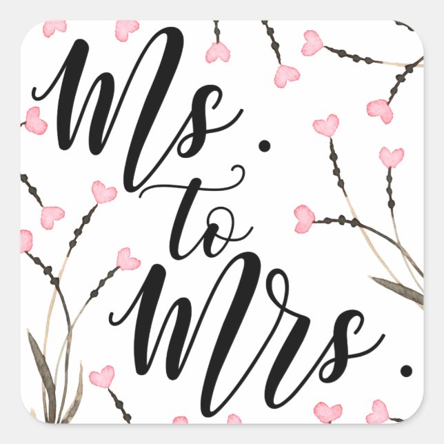 Frau Text Pink Floral Heart Brautparty Quadratischer Aufkleber (Vorderseite)