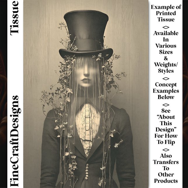 Frau, Top Hat & Veil, Augen versteckt CS1 Decoupag Seidenpapier (Von Creator hochgeladen)