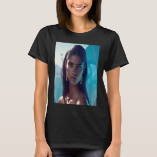 Frau Träumerisches Blaues Meer Ozean Goldene Ohrri T-Shirt