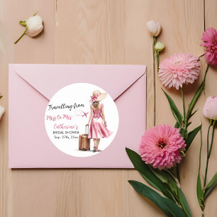 Frau Travel Pink Bow Dress Brautparty Runder Aufkleber