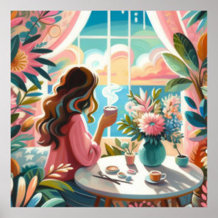 Frau trinkt Kaffee Poster