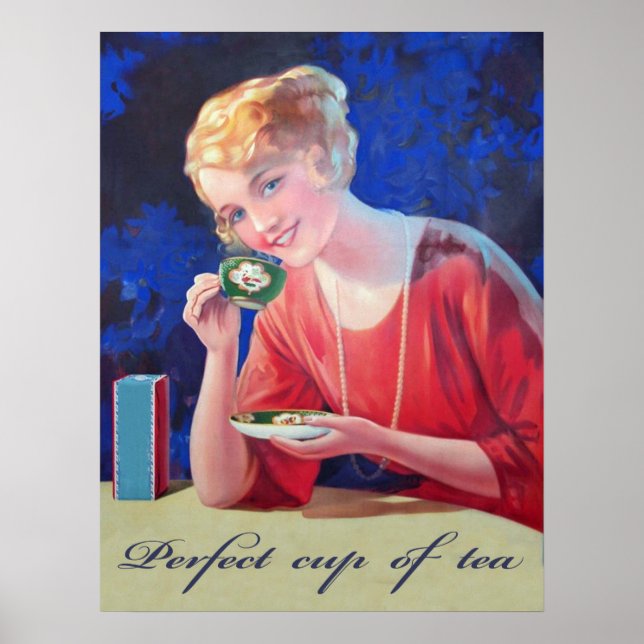 Frau trinkt perfekte Tasse Tee, Vintag Poster (Vorne)