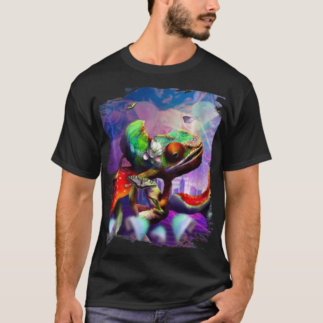 Frau Trippy Psychedelic Chameleon Lizard on Mush T-Shirt (Vorderseite)