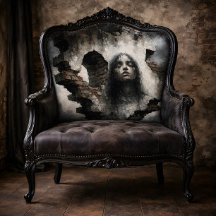 Frau tritt aus Backsteinwand-Decoupage hervor Seidenpapier