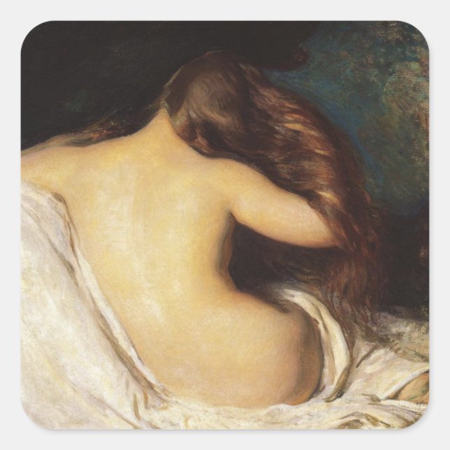 Frau trocknet ihr Haar (von Joseph DeCamp) Quadratischer Aufkleber (Vorderseite)