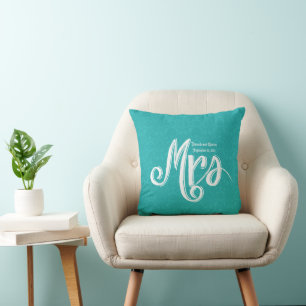 Frau Turquoise Damask Wedding Pillow Kissen