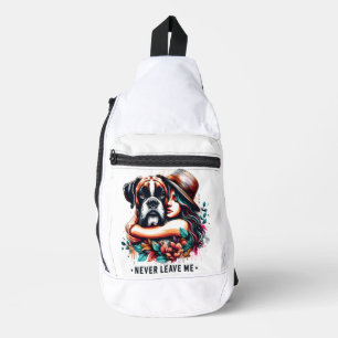 Frau umarmt Bulldog in Hut Crossbody Bag