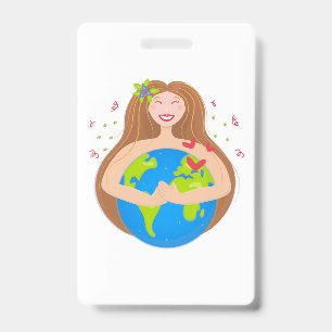 Frau umarmt den Planeten Erde Ausweis