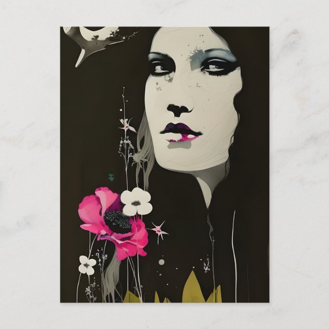 Frau und Blumen Postkarte (Vorderseite)