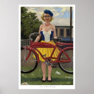 Frau und Fahrrad (nach De Kooning) Poster