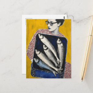 Frau und Fisch Postkarte