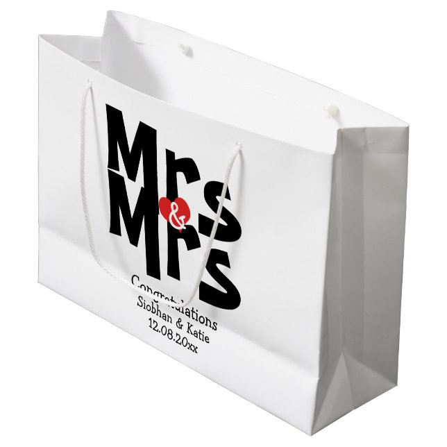 Frau und Frau Modern Personalisiert Black and Red Große Geschenktüte (Vorderseite Schrägansicht)