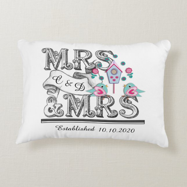 Frau und Frau Personalisiert Lesbian Wedding Gift Dekokissen (Rückseite)