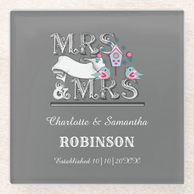 Frau und Frau Personalisiert Lesbian Wedding Gift Glasuntersetzer (Vorderseite)