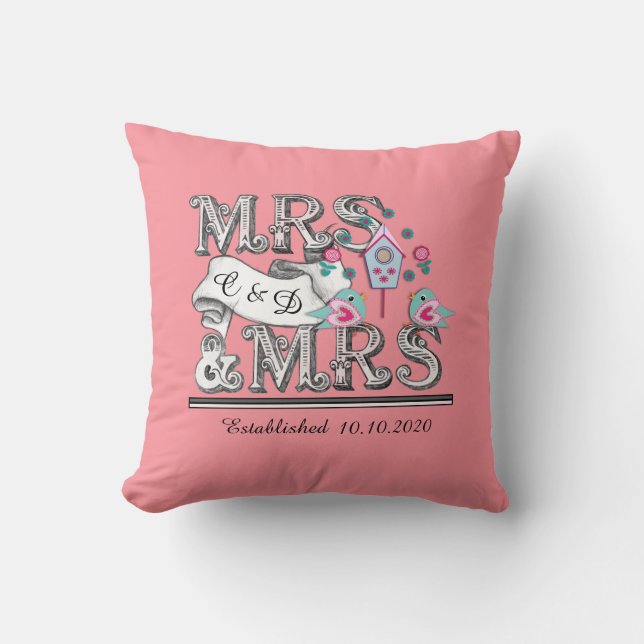 Frau und Frau Personalisiert Lesbian Wedding Gift Kissen (Vorderseite)
