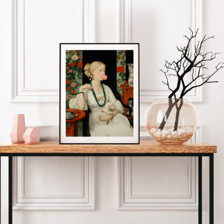 Frau und Hund Rosa Kaugummiblase Bunt Poster