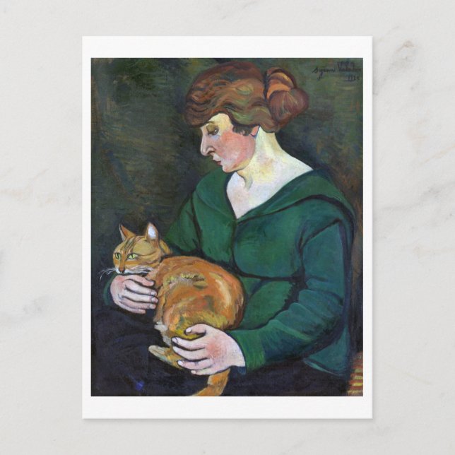 Frau und Katze, Suzanne Valadon Postkarte (Vorderseite)