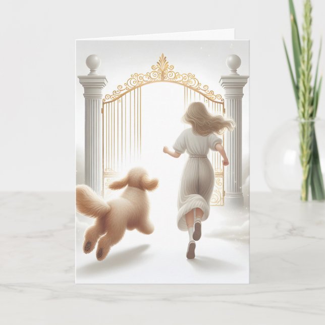 Frau und Labradoodle am Himmelstor Karte (Vorderseite)