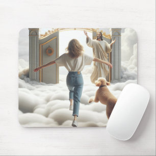 Frau und Labradoodle am Himmelstor Mousepad