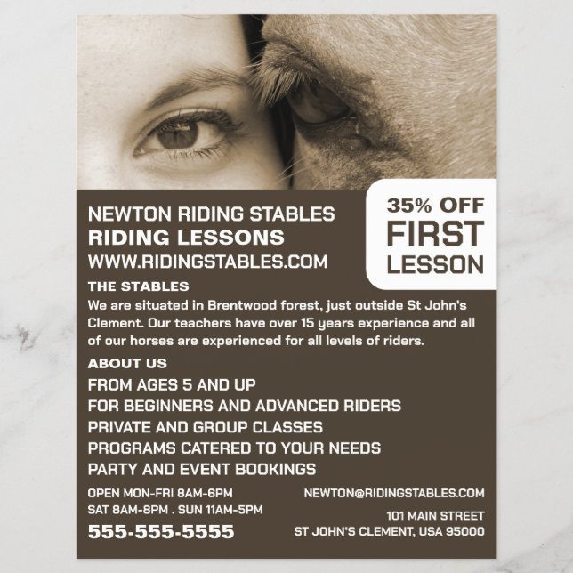 Frau und Pferd, Reitlehrerin, Akademie Flyer (Vorne)