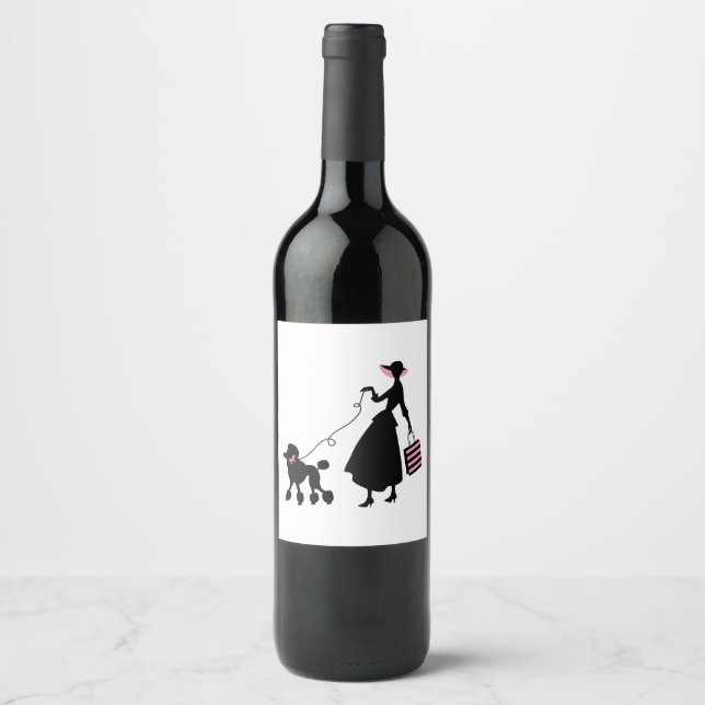 Frau und Poodle Weinetikett (Vorderseite)