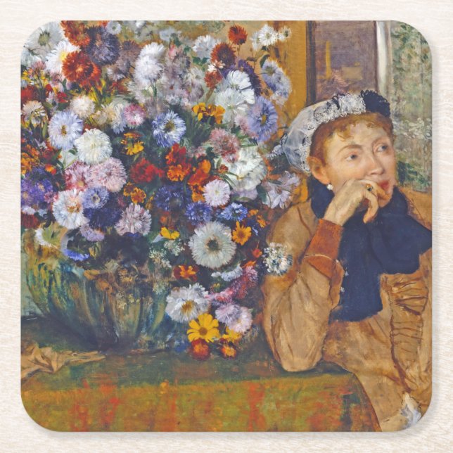 Frau und Vase der Blume, Edgar Degas Rechteckiger Pappuntersetzer (Vorderseite)