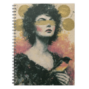 Frau und Vogel Mixed Media Collage Notizblock