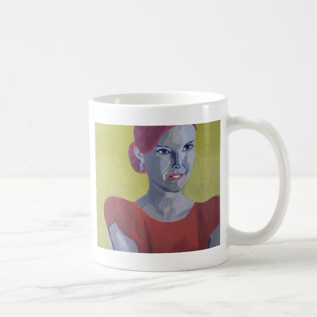 Frau Vintage gelber Hintergrund Kaffeetasse (Rechts)