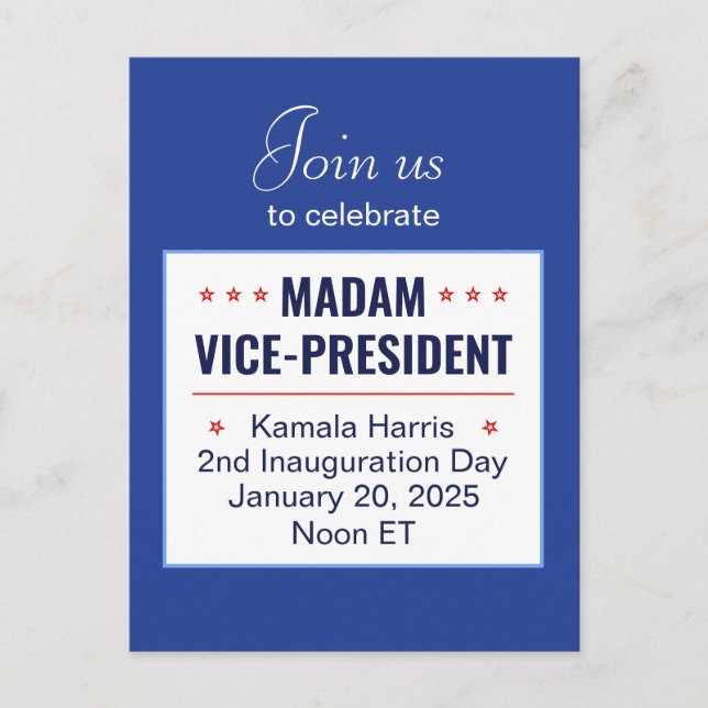 Frau Vizepräsidentin Kamala Harris 2d Einweihung Postkarte (Vorderseite)