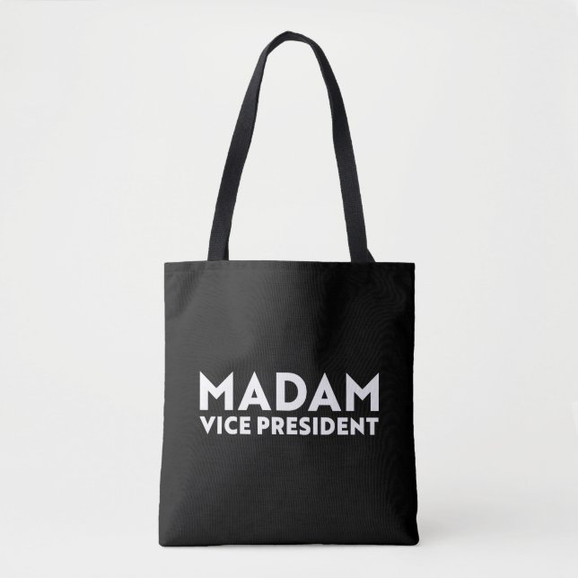 Frau Vizepräsidentin, Schwarz-weiße moderne Typogr Tasche (Vorderseite)