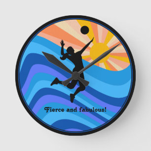 Frau Volleyball Player Beach Volleyball Runde Wanduhr
