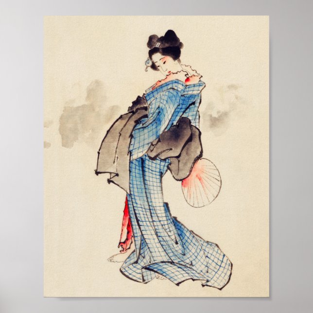 Frau Volllanges Portrait von Katsushika Hokusai Poster (Vorne)