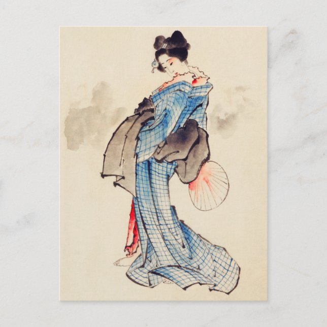 Frau Volllanges Portrait von Katsushika Hokusai Postkarte (Vorderseite)