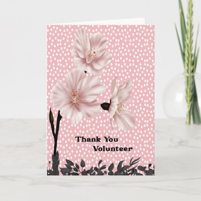 Frau Volunteer dankt Ihnen mit rosa Blume Dankeskarte (Vorderseite)