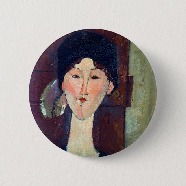 Frau vor der Tür von Amedeo Modigliani Button (Vorderseite)