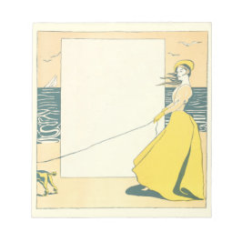 Frau Walking Dog am Strand Edward Penfield Notizblock