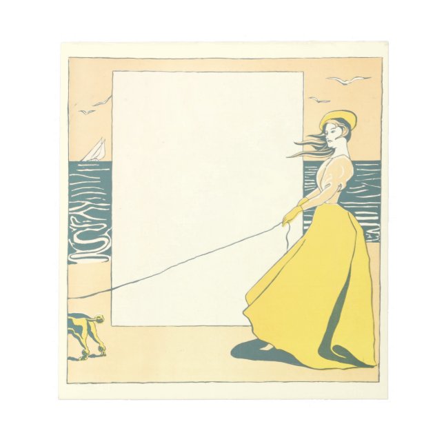 Frau Walking Dog am Strand Edward Penfield Notizblock (Vorderseite)