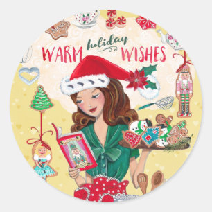 Frau Weihnachtsmann Weihnachts Nussknacker Kekse K Runder Aufkleber