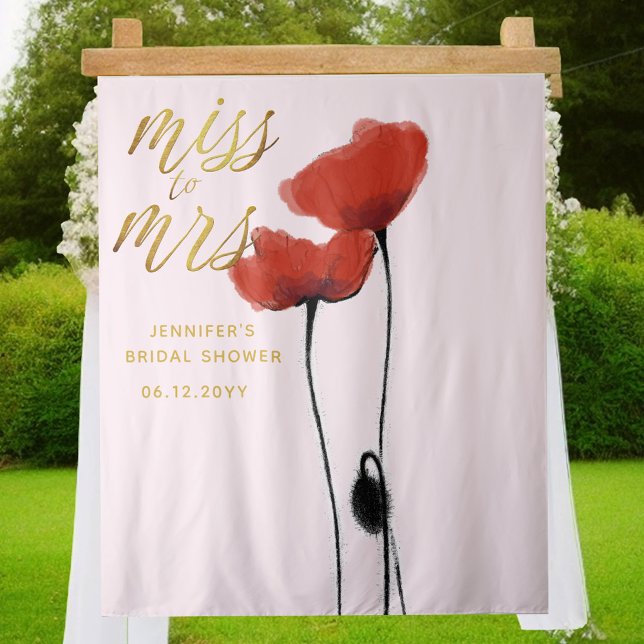 Frau Wildblume Red Poppy Pink Bridal Hintergrund Wandteppich (Von Creator hochgeladen)