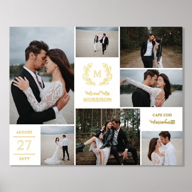 Frau Wreath Monogram White Wedding Foto Collage Foliendrucke (Vorderseite)