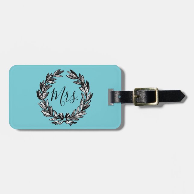 Frau Wreath Turquoise Gepäckmarke Gepäckanhänger (Vorderseite horizontal)