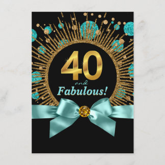 Frauen 40. Geburtstag Party Aquamarin Blau und Gol Einladung