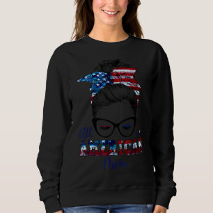 Frauen 4. Juli Amerikanische Mama Messy Bun Patrio Sweatshirt