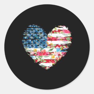 Frauen 4. Juli Shirt Amerikanische Flagge Blumenhö Runder Aufkleber