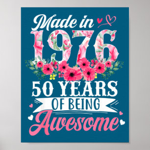 Frauen 50. Geburtstag Geboren 1976 Floral Poster