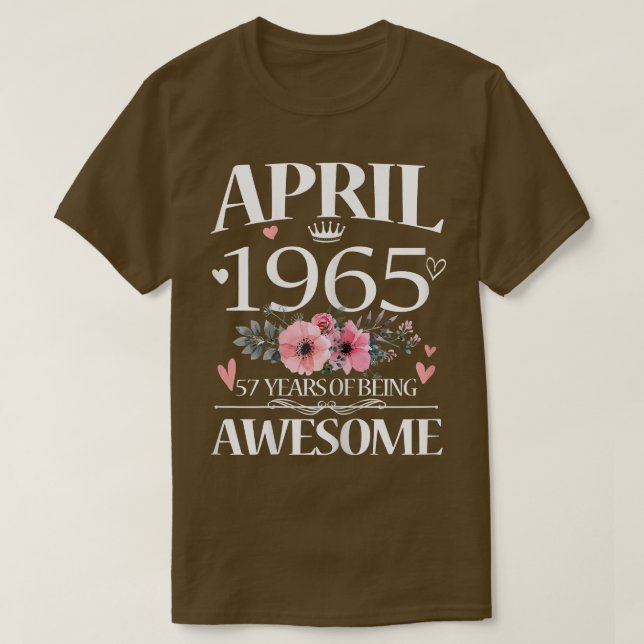 Frauen 57 Jahre alt Gebildet im April 1965 florale T-Shirt (Design vorne)