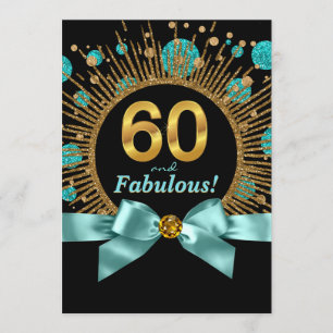 Frauen 60. Geburtstag Aquamarin Blue and Gold Glit Einladung