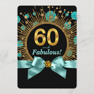 Frauen 60. Geburtstagsparty Aquamarin Blau und Gol Einladung