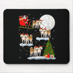 Frauen Akita Hund Weihnachtsmann Schlitten Fliegen Mousepad