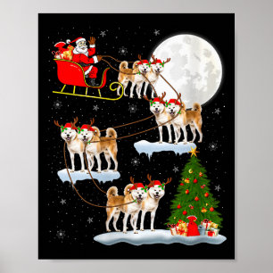Frauen Akita Hund Weihnachtsmann Schlitten Fliegen Poster